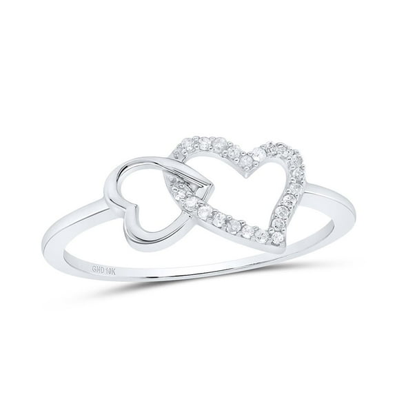 10K White Gold Round Diamond Double Heart Ring 0.1cttw