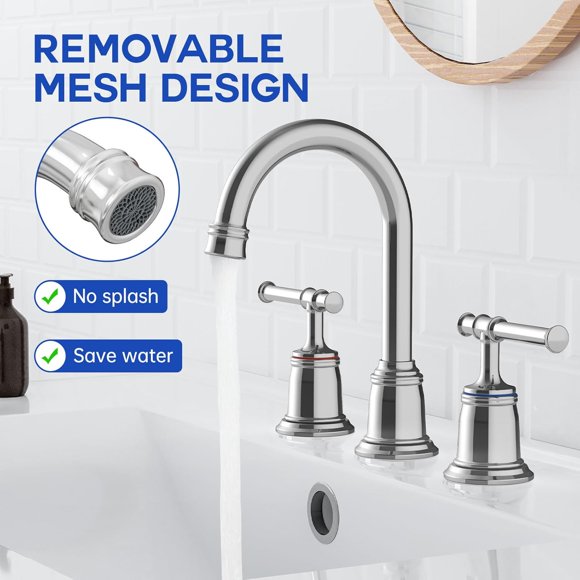 Ourlova Classical 8 inch Bathroom Faucet Bathroom faucets for Sink 3 Holes Widespread Brushed Nickel Bathroom Faucet with Pop Up Drain and cUPC Lead-Free Hose