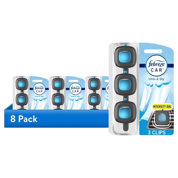 (8 pack) Febreze Car Air Freshener, Odor-Fighting Car Vent Clip, Linen & Sky, 3 Count