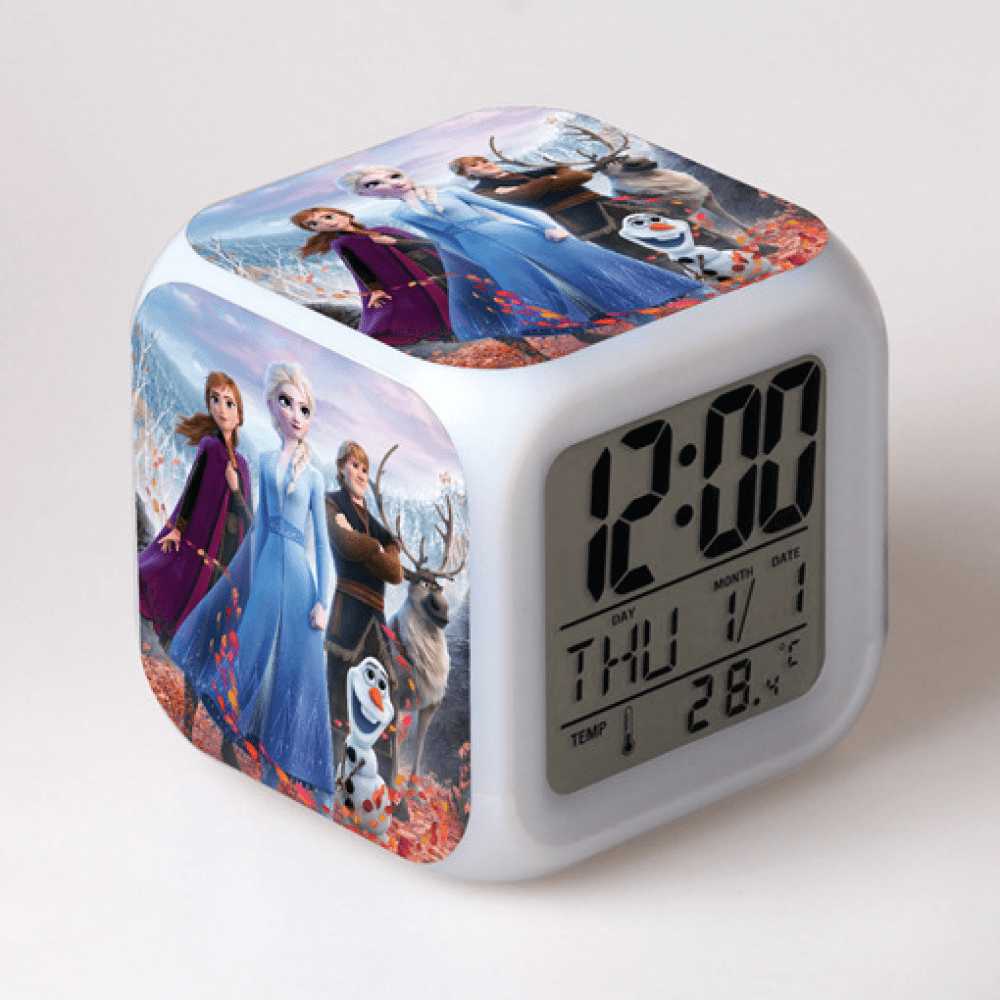 TIMPCV Anime Frozen Alarm Clock, Cartoon Colorful Color Changing Square