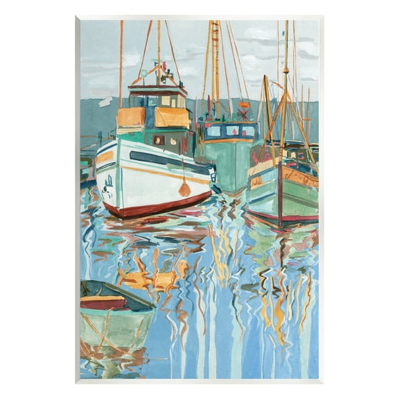 Stupell Industries Boat Harbor Reflections Transportation Painting Unframed Art Print Wall Art, 10 x 15