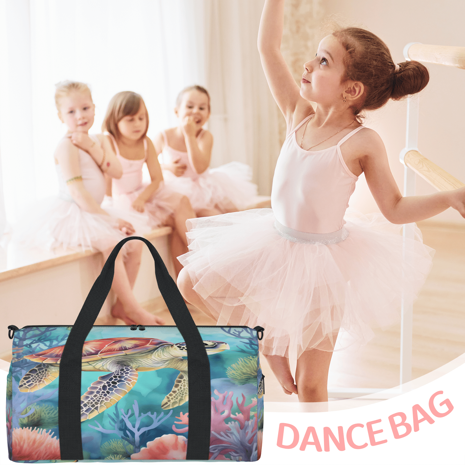 Herdesigns Sea Turtles Ocean Tortoise Gym Bag for Women, Duffle Bag for Travel Sport, Lightweight Waterproof Carry on Weekender Overnight Dance Yoga Workout Bags