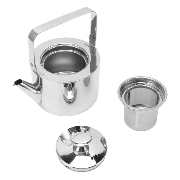 Tetera de acero inoxidable con colador, silbato de metal grueso con mango ergonómico para todo tipo de cocinas, tamaño pequeño, 1 L
