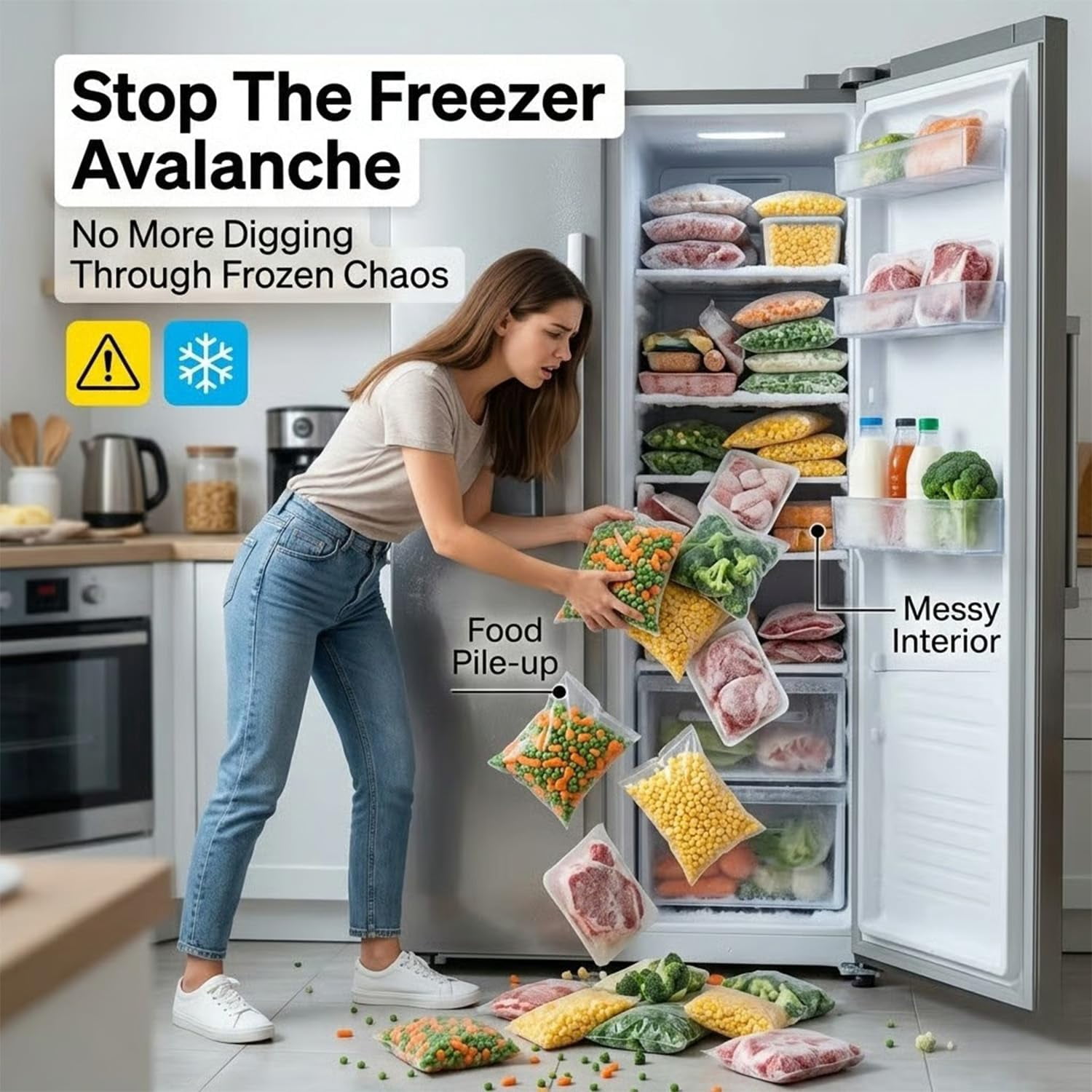 Crystal Clear Freezer Storage Bins, Stackable Fridge & Pantry Organizers with Built-in Handles, BPA-Free Containers for Produce & Meat