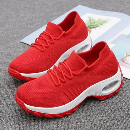 

Well Fashion Trendy Women Sneakers Breathable Fabric Anti-skid Running Shoes red