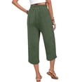 thumbnail image 4 of VV AVEORS Cropped Linen Pants Women Baggy Drawstring High Waisted Below Knee Length Capri Pants Summer Casual Y2K Boho Beach Capris Army Green S, 4 of 6
