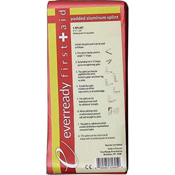 Ever Ready First Aid Padded Aluminum Splint Medical Trauma Kit Essentials, 4.25" x 36"