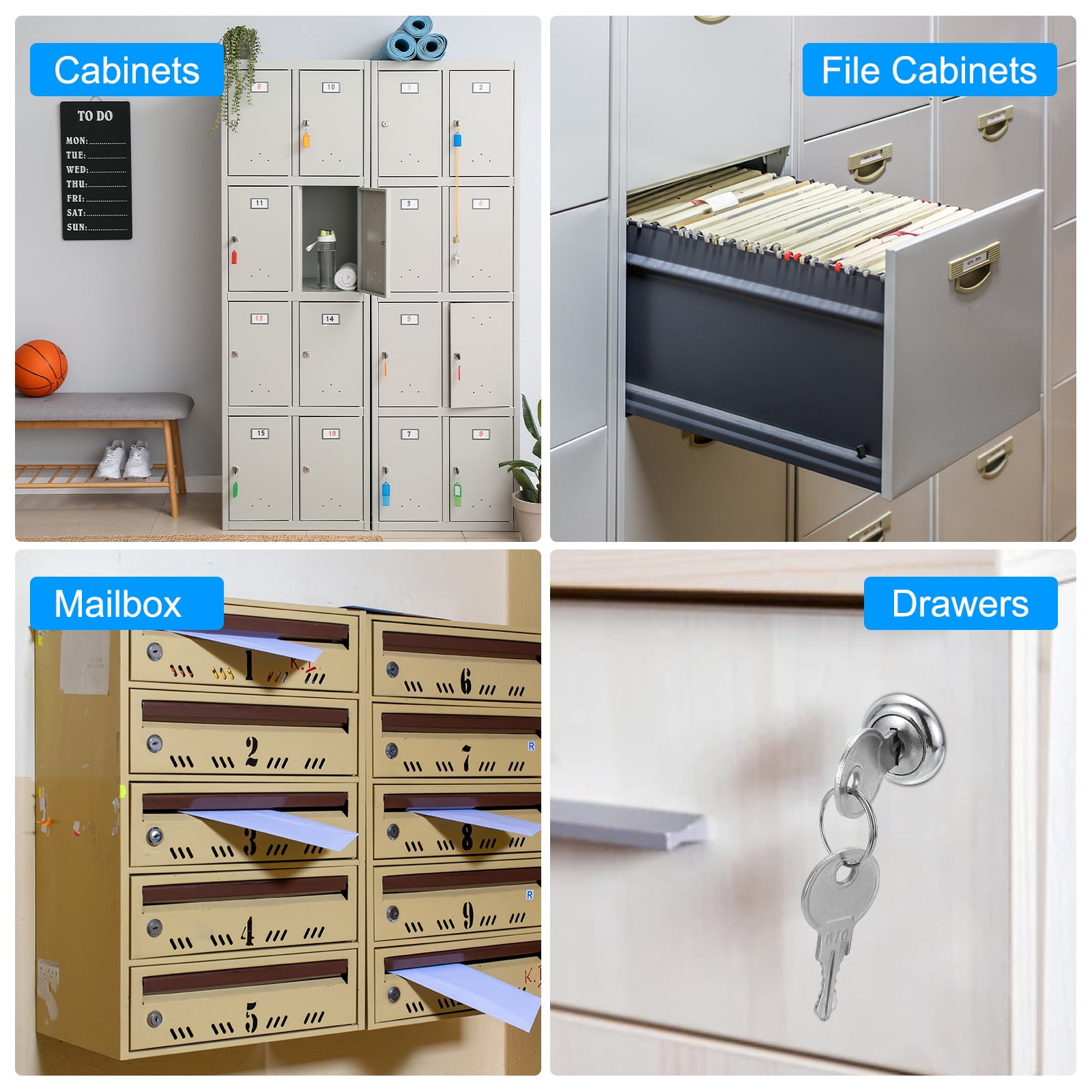 3/4 inch Cabinet Locks with Keys, Zinc Alloy Cam Lock Cylinder RV Lock Set Key Different, Silver 6 Pack