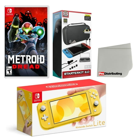 Nintendo Switch Lite Console Yellow with Metroid Dread, Accessory Starter Kit and Screen Cleaning Cloth Bundle