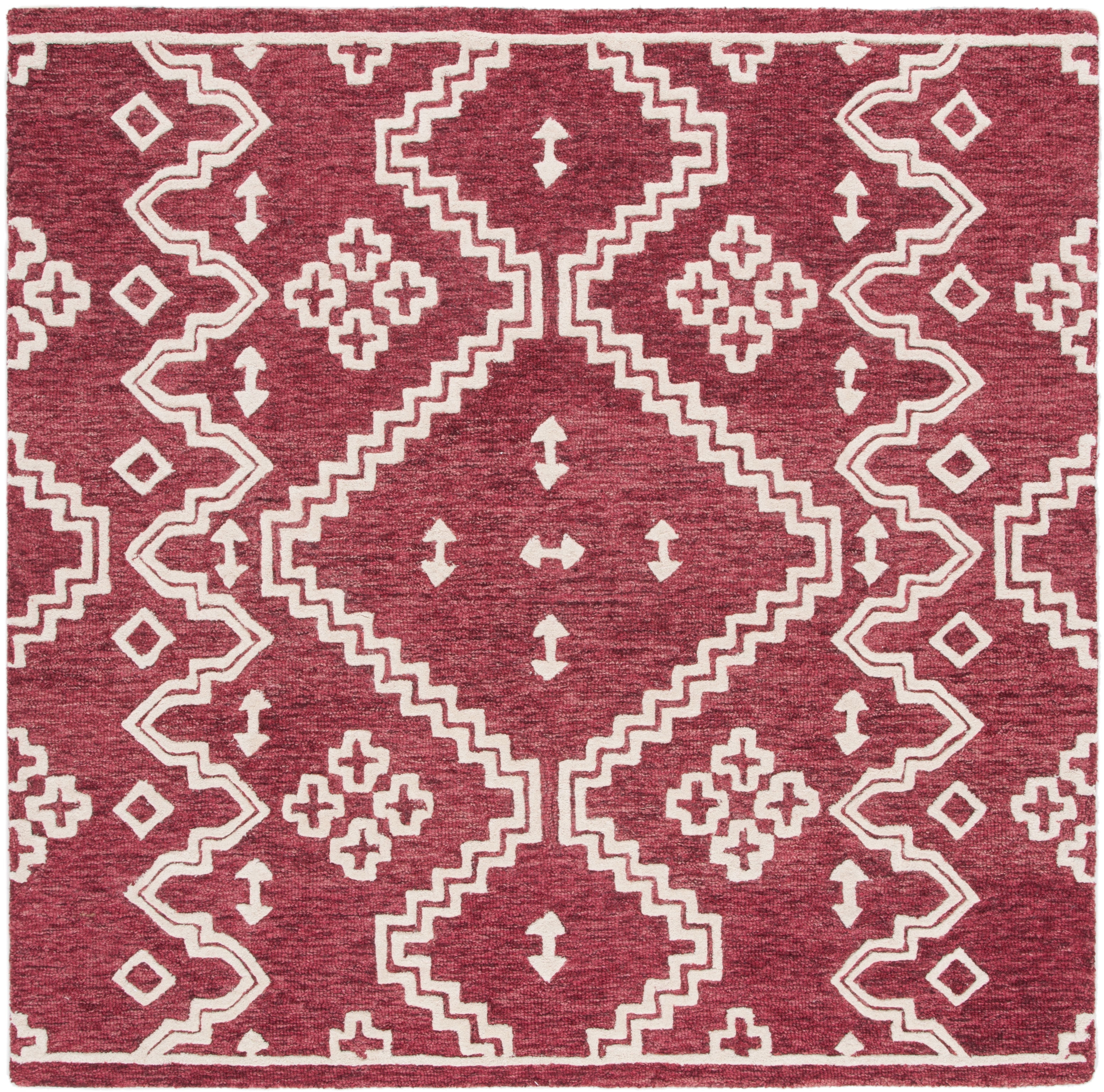 Safavieh Abstract Adolf Geometric Wool Area Rug, Red/Ivory, 6' x 6' Square