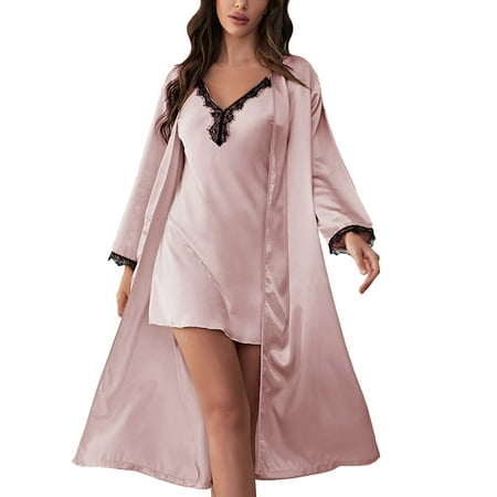 

WOCLEILIY Nightgown For Womens Lingerie Satin Chemise Lingerie Nightie Full Slips Sleep Dress Slips Sleepwear 2 Pieces Of Nightgown 2023 Just Married Pajama Set Ladies Summer Pajamas Ladies Flannel