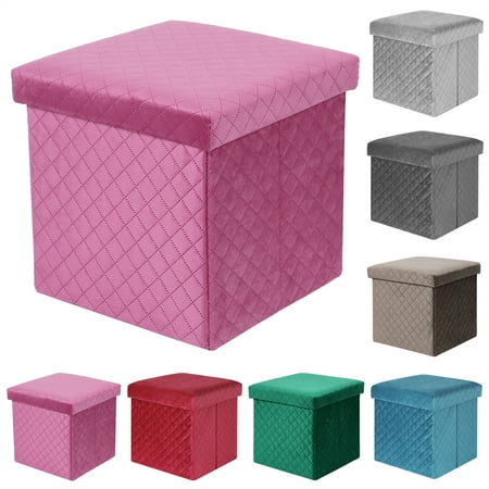 Folding Storage Ottoman Cube Velvet Tufted Space-Saving Toy Box Foot Rest Stool Seat for Home Bedroom, 11.8"