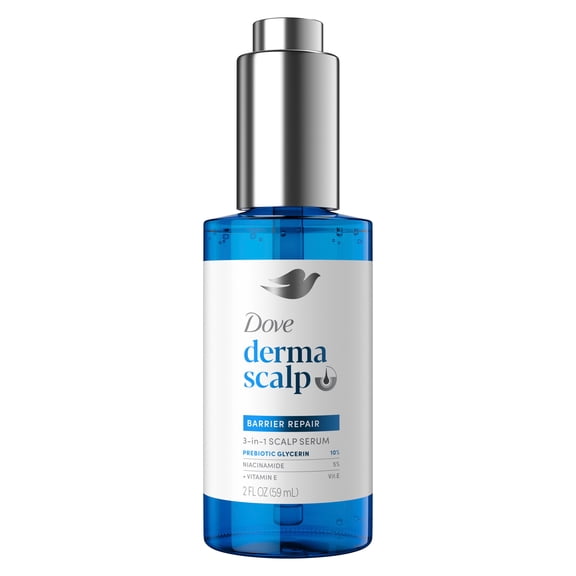 Dove Derma Scalp Dandruff Relief 3-in-1 Barrier Repair Serum with Prebiotic Glycerin, Niacinamide and Vitamin E for Dandruff-Prone, Flaky, Dry Scalp, 2 fl oz
