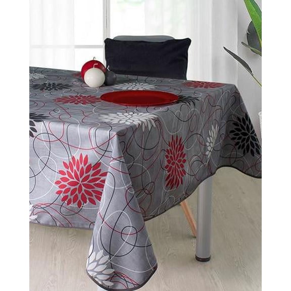 Red Dalia 100% Polyester, Stain Resistant Tablecloth 94 x 59 inch