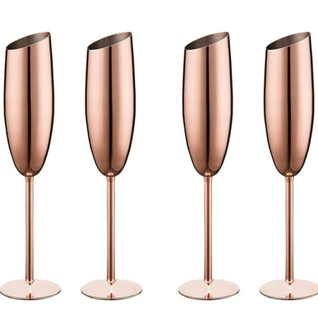 

Set of 4 Stainless Steel Champagne Wine Flutes Glasses Gold Unbreakable Shatterproof