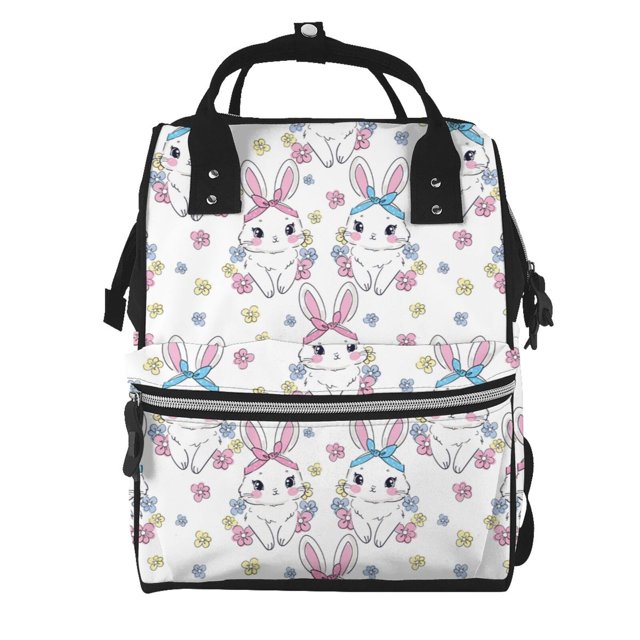Fotbe Cartoon Cute Rabbit Mochila Maternidad - Lona de Sarga Impermeable, Mochila de Pañales de Gran Capacidad con Múltiples Bolsillos y Correas Ajustables