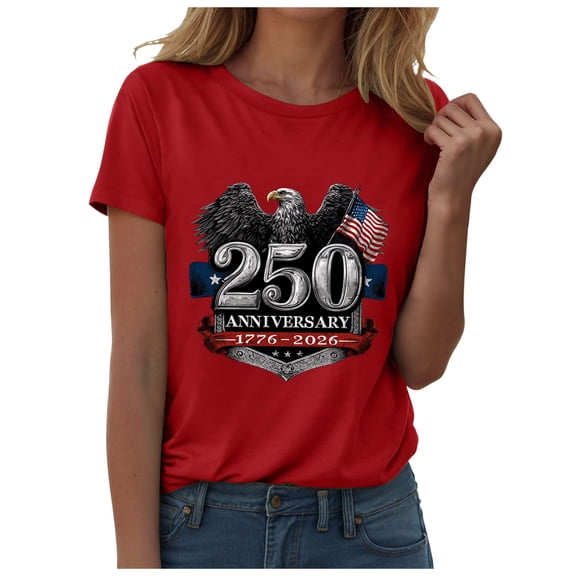 felwors 250 Anniversary USA Shirt Women Patriotic Shirt Independence Day Gifts Crew Neck (Red, L)
