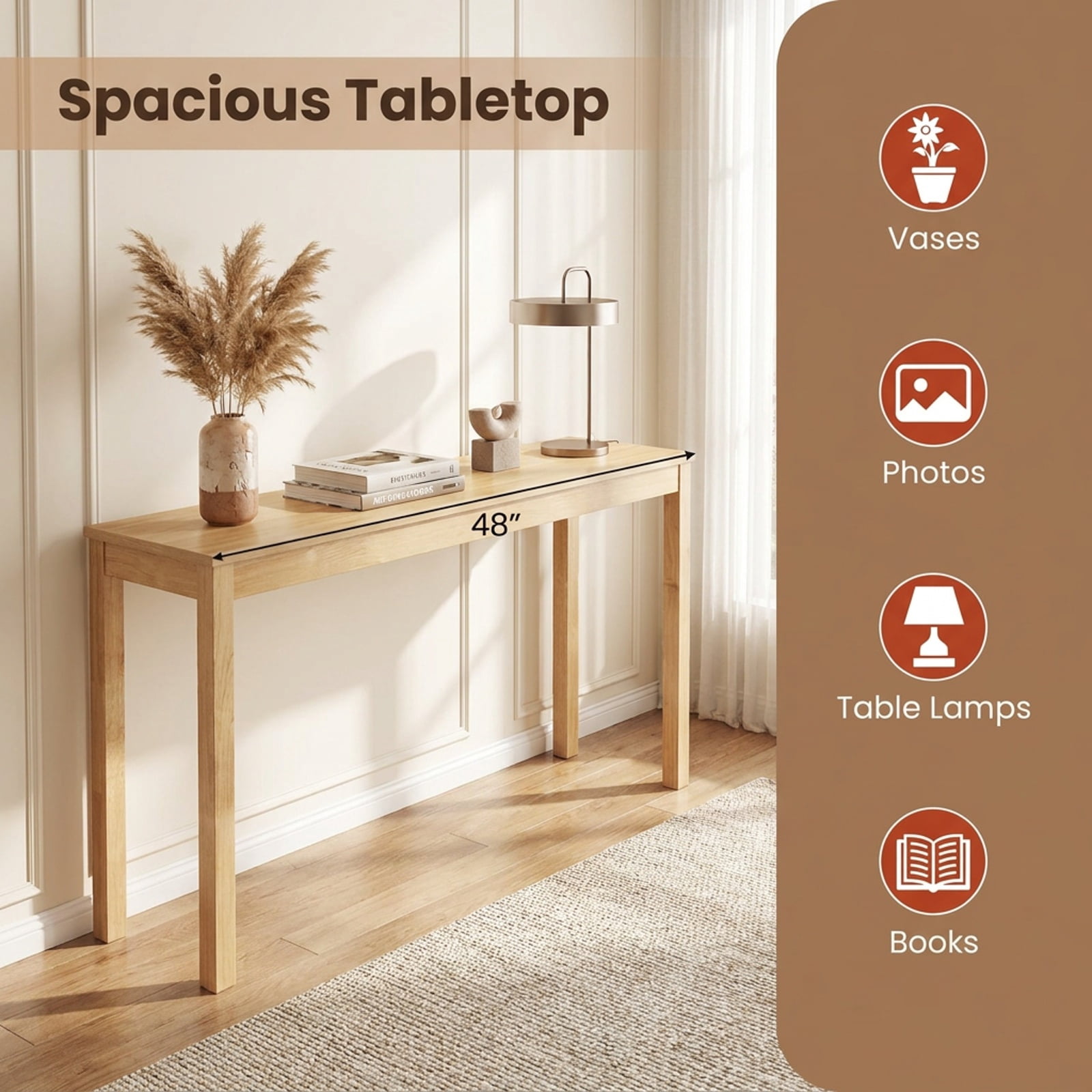 Furnibear Wooden Console Table Modern Farmhouse Narrow Sofa Table with Thickened Top for Entryway Hallway and Living Room, Natural