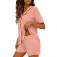 thumbnail image 7 of MGDXOX Women's Button Down Pajama Set Short Sleeve Top Shorts Loungewear Sleepwear with Contrast Piping Pink Free Size, 7 of 7