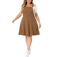 thumbnail image 2 of Agnes Orinda Plus Size Denim Overall Dress for Women Jeans Jumpers Adjustable Strap Suspender Skirts 1X Brown, 2 of 5