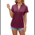 thumbnail image 2 of Camisetas de Mujer Modernas con Cuello en V y Botones, de Corta, Informales, Básicas, Holgadas Vino Tinto L, 2 of 10