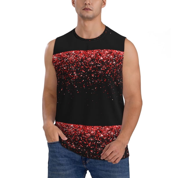 Fotbe Red Glitter1 Men's Camiseta sin Mangas Estampada para Hombres, Playera Casual para Gimnasio, Entrenamiento, Playa-Medium