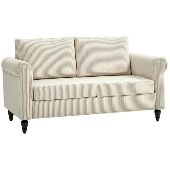 HOMCOM Loveseat w/ Curved Armrests, Love Seat w/ Padded Seat, Beige