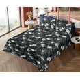 thumbnail image 4 of Ambesonne Floral Fitted & Flat Sheet with Shams 4 Pcs Set, Flowers Leaves Dark-Tone Art, Calking, Charcoal Grey and White, 4 of 5
