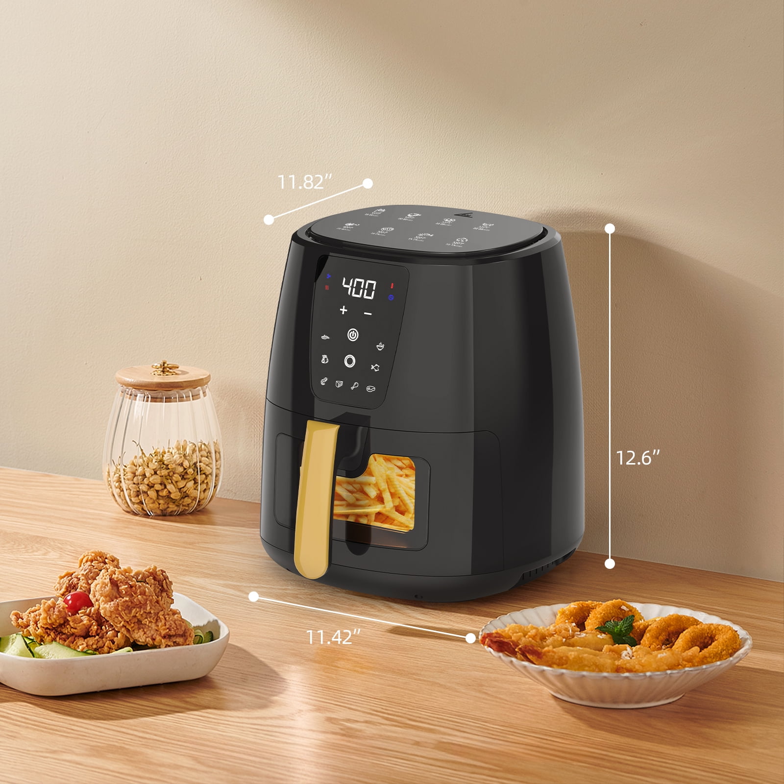 AboveMoon 6.0 QT Large Digital Air Fryer with Window for Kitchen Use,Nonstick Made,Touchscreen Display,400F,Customized Temp/Time,NonStick Basket,Black