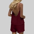 thumbnail image 5 of Bloomae 2 Piece Open Back Lounge Sets for Women Summer Spaghetti Strap Sleveless Backless Tops Elastic Waist Bermuda Shorts Casual Loose Beach Vacation Outfits Wine S, 5 of 5