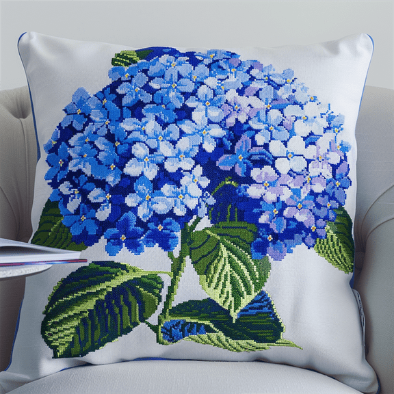 Flower Printed Cross Stitch Pillow Case Kits , 17.72" x 17.72" , Handmade Embroidery Kit Needlepoint Home Decor for Sofa (11ct)