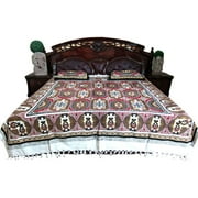 Mogul Boho Bedspread Indian Bedding Printed Cotton Tapestry Queen 3p Set