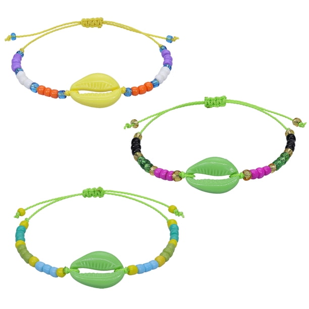 Juego de tobilleras de concha, pulsera de tobillo, tobillera con cuentas, accesorios de joyería para pies de playa para mujeres y niñas Adepaton BST3002774-2