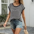 thumbnail image 2 of Stichou Women's Short Sleeve Sweater Summer Striped Crochet Tops Casual Cap Sleeve Crewneck Knit 2026 Sweater Vest T-Shirts Black S, 2 of 7