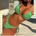 thumbnail image 2 of Lovzfmll Women's Trikini Set, Solid Color Lace Trim Triangle Top and String Bottoms, Two Piece Bathing Suit for Beach, 2 of 8
