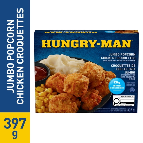 Croquettes de poulet frit jumbo Hungry-Man Dîner Glacé, Avec Pommes De Terre, Sauce Bbq Et Maïs, 26g Protéine de Protéines Repas Surgelé, 397g