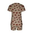 thumbnail image 4 of FRSASU Women Pajamas Set 2 Piece Cute Red Lips Print Short Sleeve V Neck Top with Shorts Set Sleepwear with Pocket Khaki XXL(XXL), 4 of 8