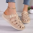 thumbnail image 5 of Xfvqtps Womens Mules Flatform Wedge Close Toe Slide Hollow out Flower Decoration Retro Ethnic Style Slide Backless Non Slip Breathable Summer Leather Sandals Beige, 5 of 7