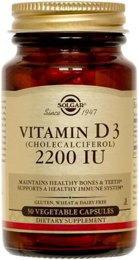 Solgar Vitamin D3 2200 IU Vegetable Capsules, 50 Ct