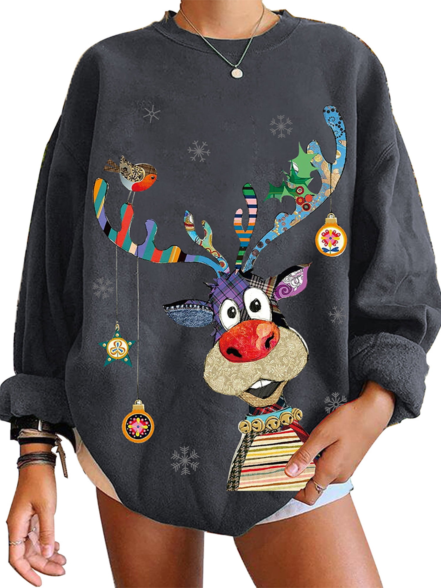 Wodstyle Womens Christmas Tops Reindeer 