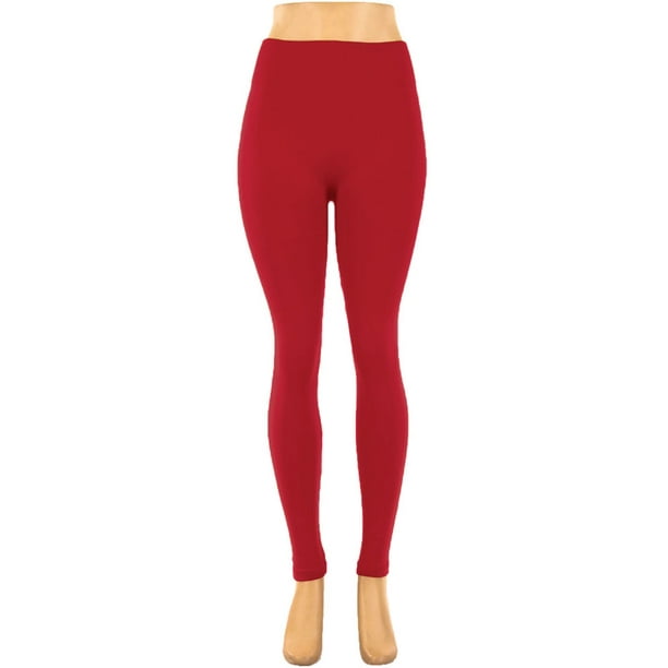LAVRA Women's Fleece Lined Leggings in Regular and Plus Size Full Length  -One Size-Plus Size-Dark Red 