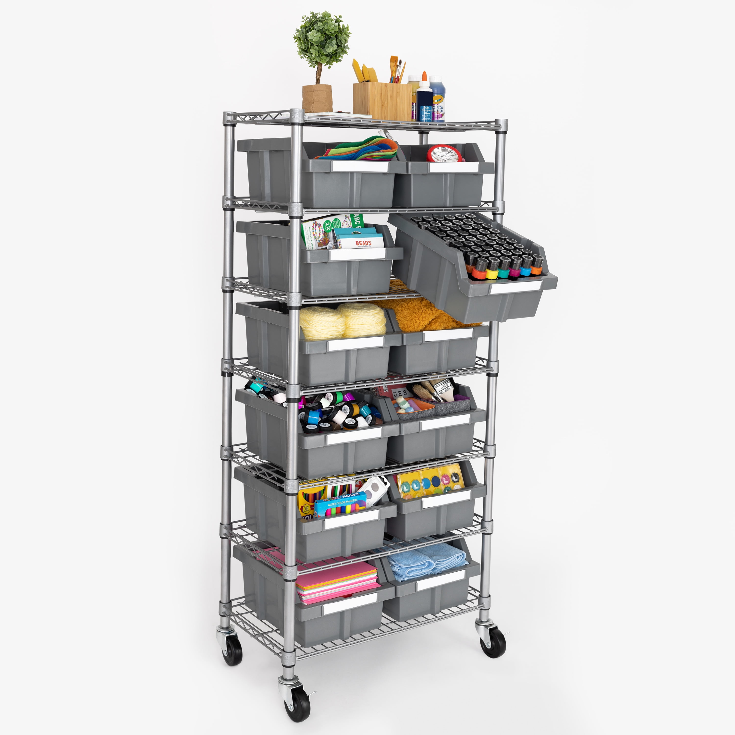 Jiske 34 W x 16 D x 65 H Garage Storage Bin Rack System Heavy Duty 8 Tiers 24 Bins Shelving Units Rebrilliant