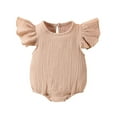 thumbnail image 1 of WEIYLL Girls Rompers Ruffles Outfits Short Sleeve Triangle Knit Summer Soft Khaki Toddler Overalls for 0-3 Months, 1 of 9
