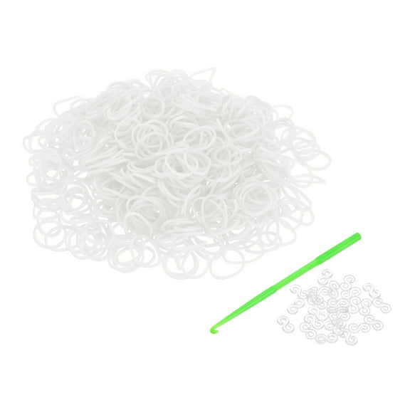 Uxcell 600Pcs Loom Rubber Band Kit with 25Pcs S-Clips and 1Pcs Hook, White