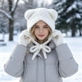thumbnail image 3 of qolati Women Plush Bear Hat Warm Ear Protection Fall Winter Thickened Fuzzy Hat Earflap Beanie Warm Tropper Windproof Hooded Hat Headwear, 3 of 8