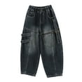 thumbnail image 2 of Wuxian Boys Cargo Pants Baggy Jeans Fashion Washed Vintage Multi Pockets Elastic Waist Casual Wide Leg Denim Trousers Straight Loose Fit Relaxed Dailywear Trendy Streetwear,Blue,13-16 Years, 2 of 5