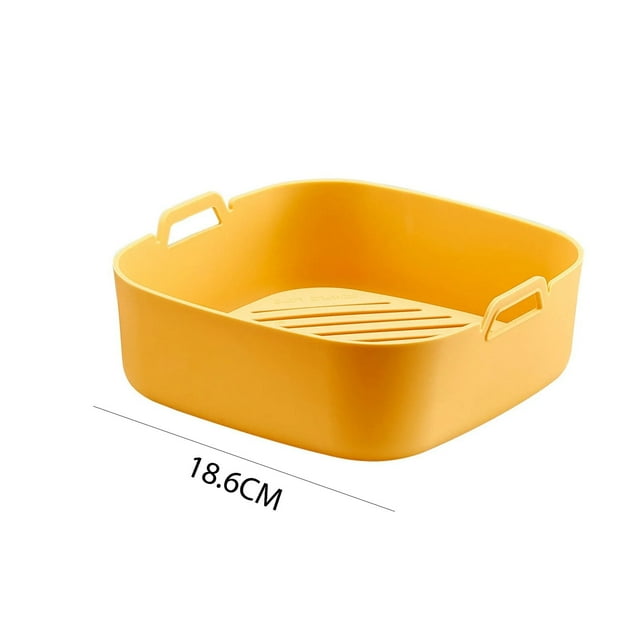 Recipiente de silicona para freidora de aire, reutilizable, antiadherente, para microondas, con cesta para pollo frito, bandeja para hornear, utensilios de cocina, cuadrado amarillo