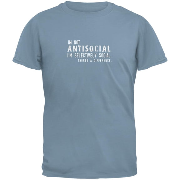 I'm Not Antisocial Stone Blue Adult T-Shirt - Medium