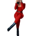 thumbnail image 4 of Mialoley Women's Spring Autumn Long Jumpsuit Solid Color Long Sleeve U Neck Slim Bodysuit, 4 of 9