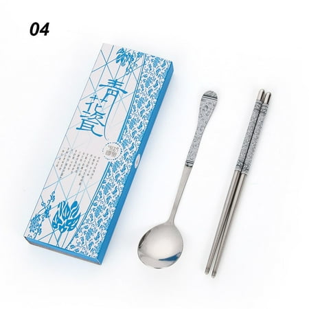 

2pcs/set Travel Camping Portable Polishing Tableware Gift Cartoon Dinnerware Spoon Chopsticks Stainless Steel Cutlery Set 4